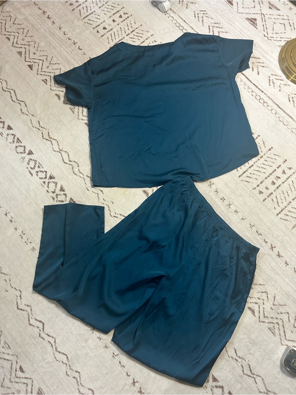 Ekouaer Silky Satin Feel Pajama Lounge Set Teal Blue Size Large Luxury - Picture 6 of 8
